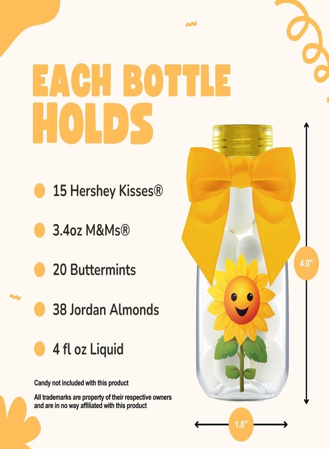 Ethisa Small 12 Pack Sunflower Party Favors - DIY Candy Jars with Ribbons and Stickers - Party Decoration Bottles for Birthday, School Classroom, Baby Shower, Bridal Shower, and Wedding - Sun Flower - Image 4