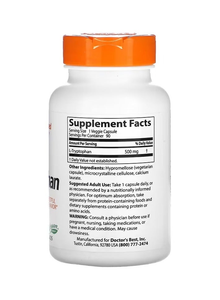 Doctor's Best L-Tryptophan , 500 mg, 90 Veggie Caps  - Image 2