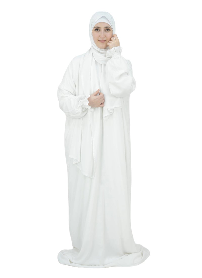 DAMAS COLLECTION - One piece prayer dress for women made from cotton blend with the attached scarf - one piece prayer abaya with the attached scarf -prayer clothes women - prayer gown for women - Image 1