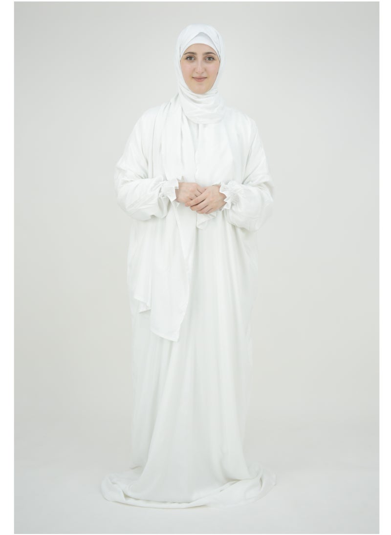 DAMAS COLLECTION - One piece prayer dress for women made from cotton blend with the attached scarf - one piece prayer abaya with the attached scarf -prayer clothes women - prayer gown for women - Image 1