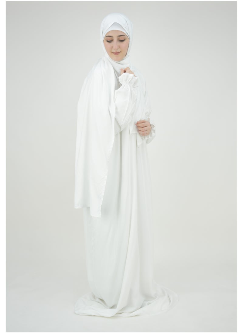 DAMAS COLLECTION - One piece prayer dress for women made from cotton blend with the attached scarf - one piece prayer abaya with the attached scarf -prayer clothes women - prayer gown for women - Image 1