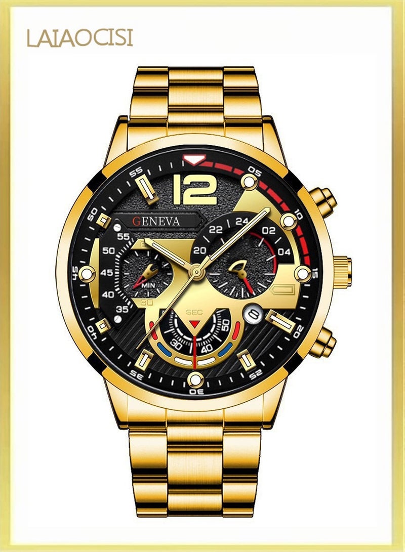 LAIAOCISI Men's Metal Decorative Chronograph Analog Watch Gold - Black  - Image 1