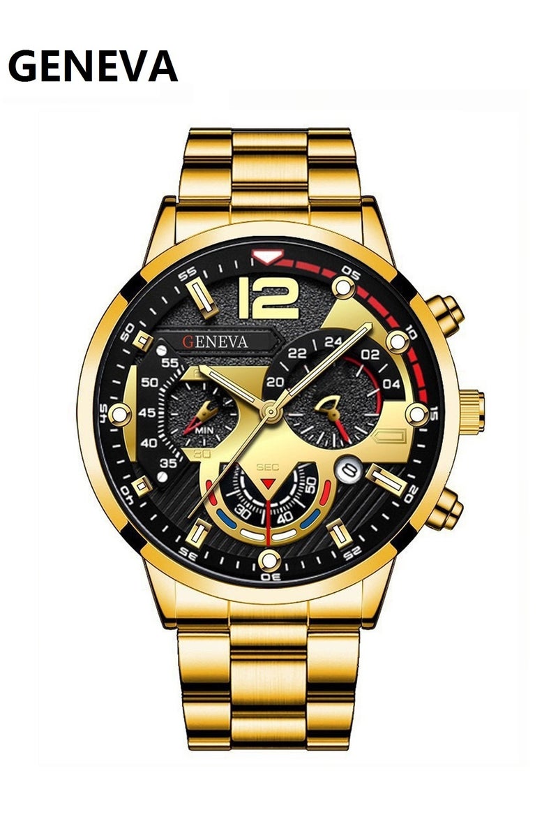 Geneva Men's Metal Decorative Chronograph Analog Watch Gold - Black - Image 1