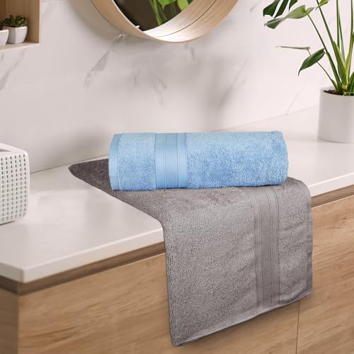 MYTRIDENT Soft Comfort Air Rich 100% Cotton Towels for Bath, 500 GSM Large Size Bathroom Towels for Men/Women, 2PC Bath (69 cm x 137 cm), Charcoal and Allure - Image 2