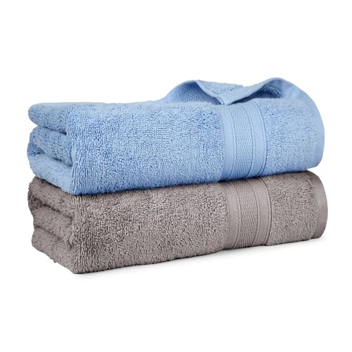 MYTRIDENT Soft Comfort Air Rich 100% Cotton Towels for Bath, 500 GSM Large Size Bathroom Towels for Men/Women, 2PC Bath (69 cm x 137 cm), Charcoal and Allure - Image 1