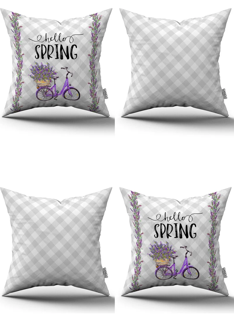 Cango Home Gray Purple Checkered Spring Themed Digital Printed Throw Pillow Cover Set 4KMBS246