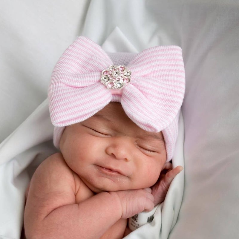DRESHOW BQUBO Newborn Hospital Hat Infant Baby Hat Cap with Big Bow Soft Cute Knot Nursery Beanie - Image 2