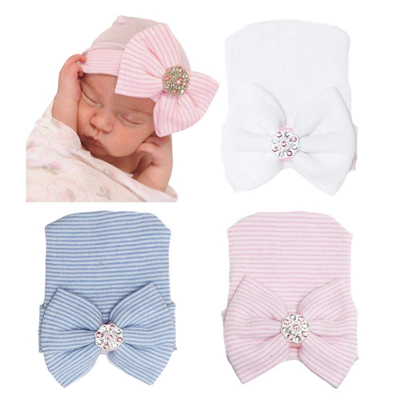 DRESHOW BQUBO Newborn Hospital Hat Infant Baby Hat Cap with Big Bow Soft Cute Knot Nursery Beanie - Image 1