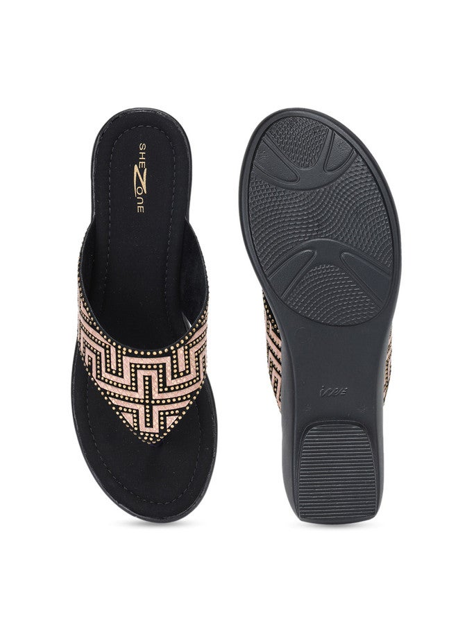 She Zone Beige Embellished Wedge Sandals for Women - Image 5