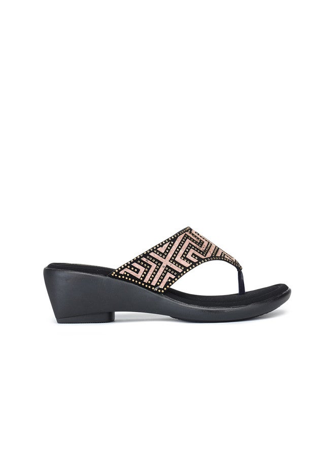 She Zone Beige Embellished Wedge Sandals for Women - Image 4