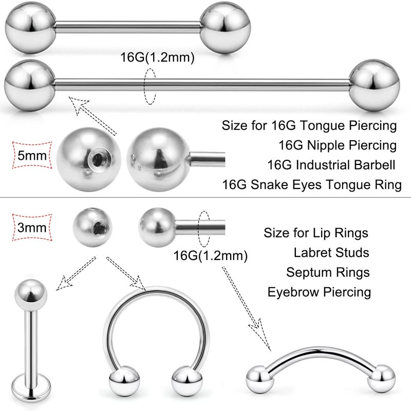 Ftovosyo 60PCS 16G Surgical Steel & Plastic Glow in The Dark Replacement Balls Body Jewelry Piercing Externally Threaded Barbell Parts 5mm Silver-Tone Rose Gold Black Earring Lip Septum - Image 2