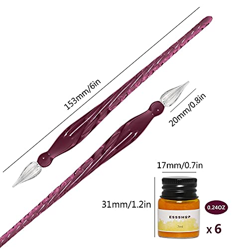 ESSSHOP Glass Pen Calligraphy Set - 3 Purple Crystal Dip Pens Color Ink and Pen Holder Art Supplies Kit for Signatures Beginners Journaling Lettering Drawing Holiday Gift Decoration - Image 5