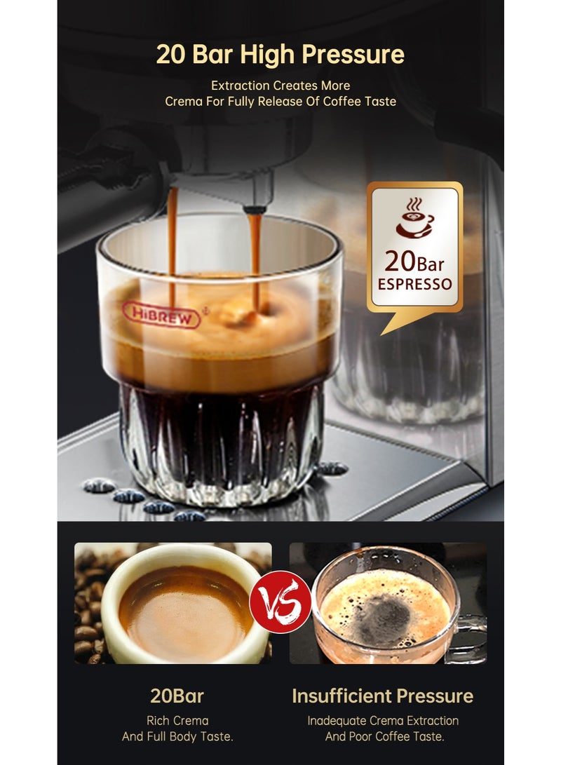 HiBREW Coffee Maker Cafetera Inox Semi Automatic Super Slim Espresso, Americano, Cappuccino, Latte, Macchiato & Many More Coffee 1450W H11-UK-N - Image 4