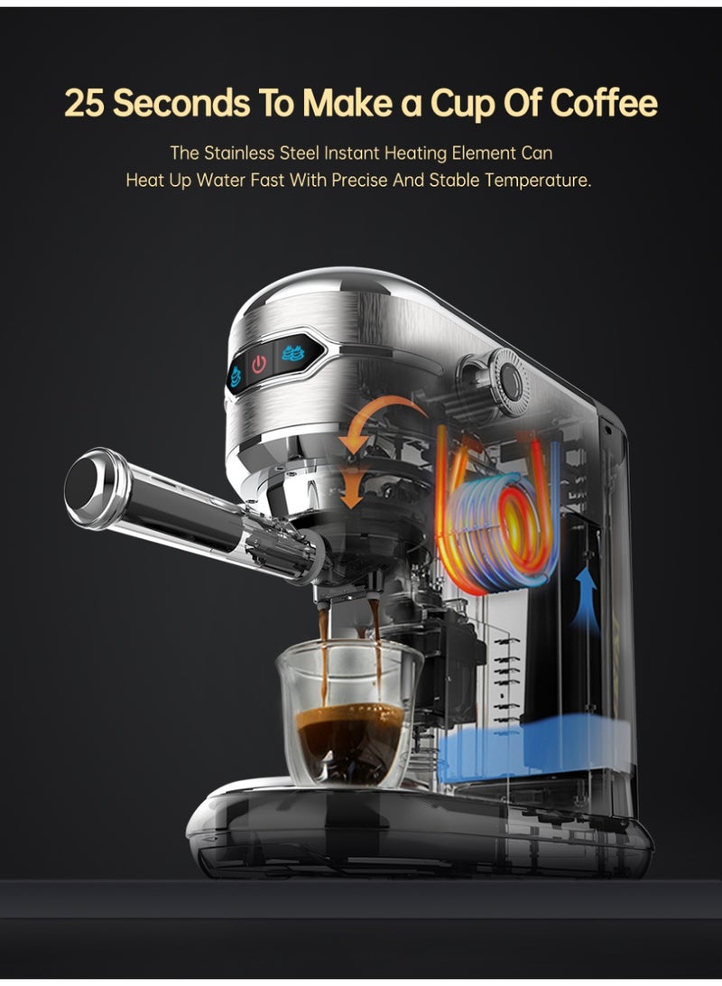 HiBREW Coffee Maker Cafetera Inox Semi Automatic Super Slim Espresso, Americano, Cappuccino, Latte, Macchiato & Many More Coffee 1450W H11-UK-N - Image 5