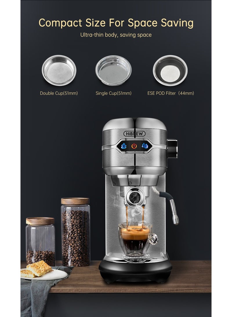 HiBREW Coffee Maker Cafetera Inox Semi Automatic Super Slim Espresso, Americano, Cappuccino, Latte, Macchiato & Many More Coffee 1450W H11-UK-N - Image 2