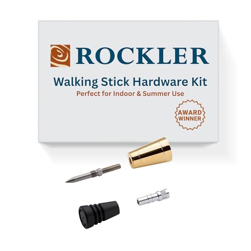 Rockler Cane/Walking Stick Hardware Kit – Hobby Tool Kit Includes Steel Spike, Ferrule, Cane Rubber Foot, & Aluminum Insert - Easy to Assemble Woodworking Kit – Perfect for Indoor, & Summer Use - Image 1