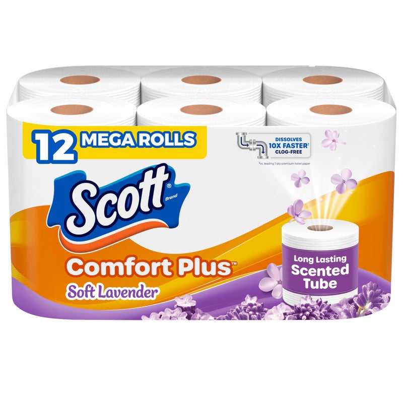 Scott ComfortPlus Toilet Paper with Soft Lavender Scented Tube 12 Mega Rolls 310 Sheets per Roll SepticSafe 1Ply Toilet Tissue - Image 2