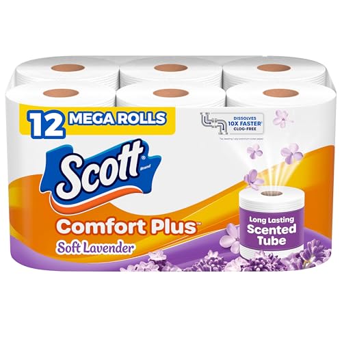 Scott ComfortPlus Toilet Paper with Soft Lavender Scented Tube 12 Mega Rolls 310 Sheets per Roll SepticSafe 1Ply Toilet Tissue - Image 1