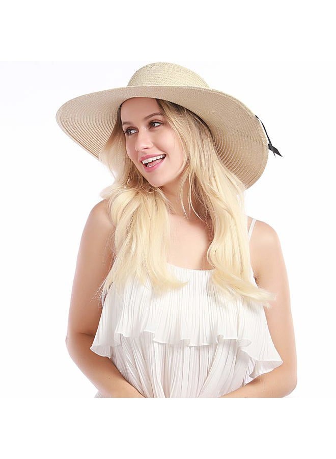 Double Couple Womens Straw Hat Wide Brim Floppy Beach Sun Hat for Women UPF 50+ Adjustable Strap Vacation - Image 5
