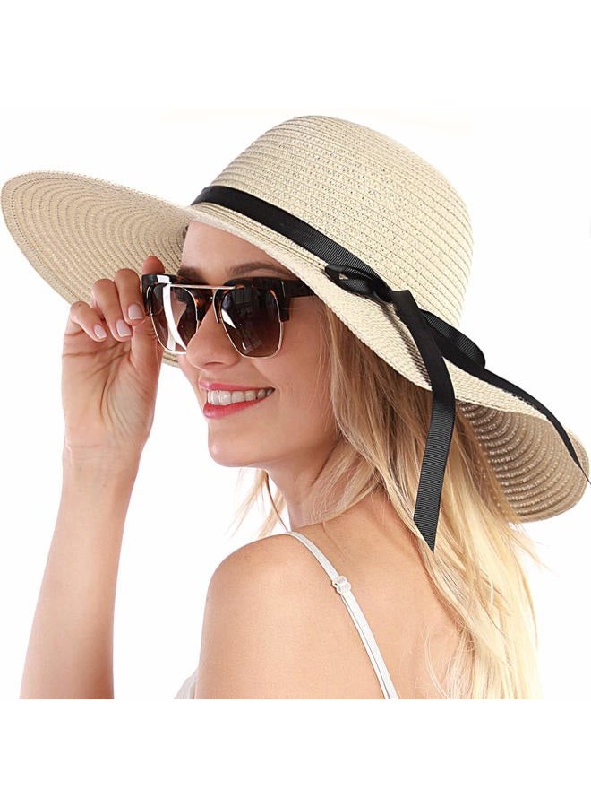 Double Couple Womens Straw Hat Wide Brim Floppy Beach Sun Hat for Women UPF 50+ Adjustable Strap Vacation - Image 1