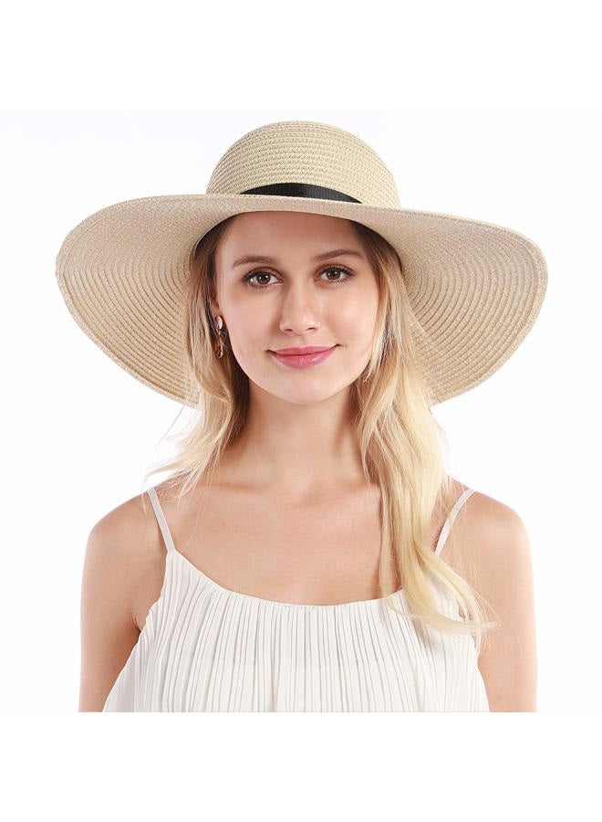 Double Couple Womens Straw Hat Wide Brim Floppy Beach Sun Hat for Women UPF 50+ Adjustable Strap Vacation - Image 4