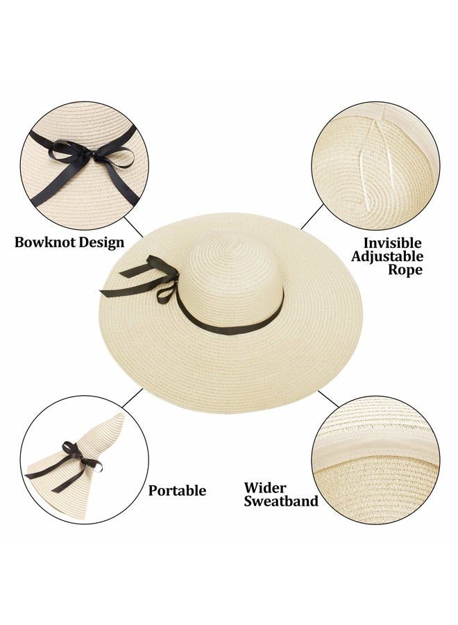 Double Couple Womens Straw Hat Wide Brim Floppy Beach Sun Hat for Women UPF 50+ Adjustable Strap Vacation - Image 2