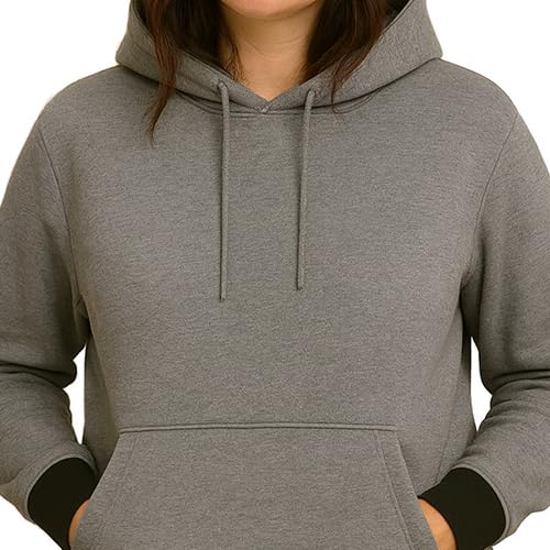 RodZen Cotton Fleece Oversized/Loose Fit Hooded Sweatshirt Full Sleeves Solid Jumper Hoodie for Women/Girls (Grey, 2XL) - Image 3