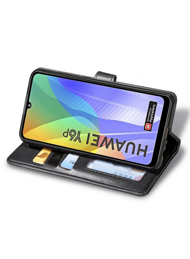 S-TOP Case For Huawei Y6P Retro Solid Color Leather Buckle Phone Case with Lanyard & Photo Frame & Card Slot & Wallet & Stand Function - Image 3