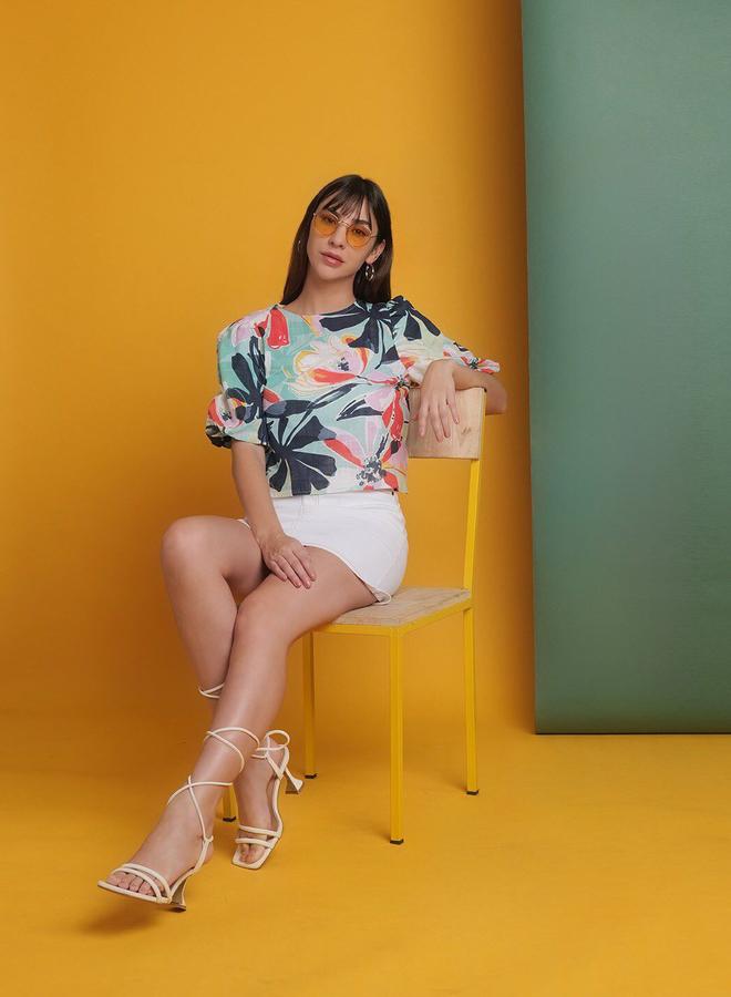 مرفوعة بلوزة بطبعة زهور - Image 4