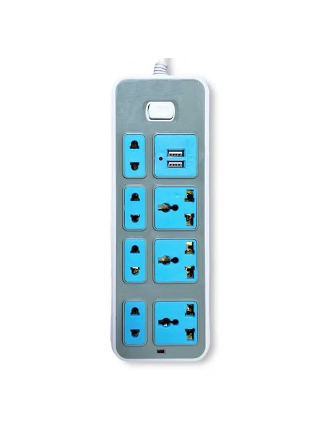 مشترك كهرباء - 2500 وات، 10 أمبير/220-250 فولت، مزود بـ 7 مخارج، 2 منفذ يو اس بي، متوافق مع اللاب توب والكمبيوتر الشخصي والماك بوك والأجهزة الكهربائية المنزلية والمكتبية وشاحن الجوال - Image 1