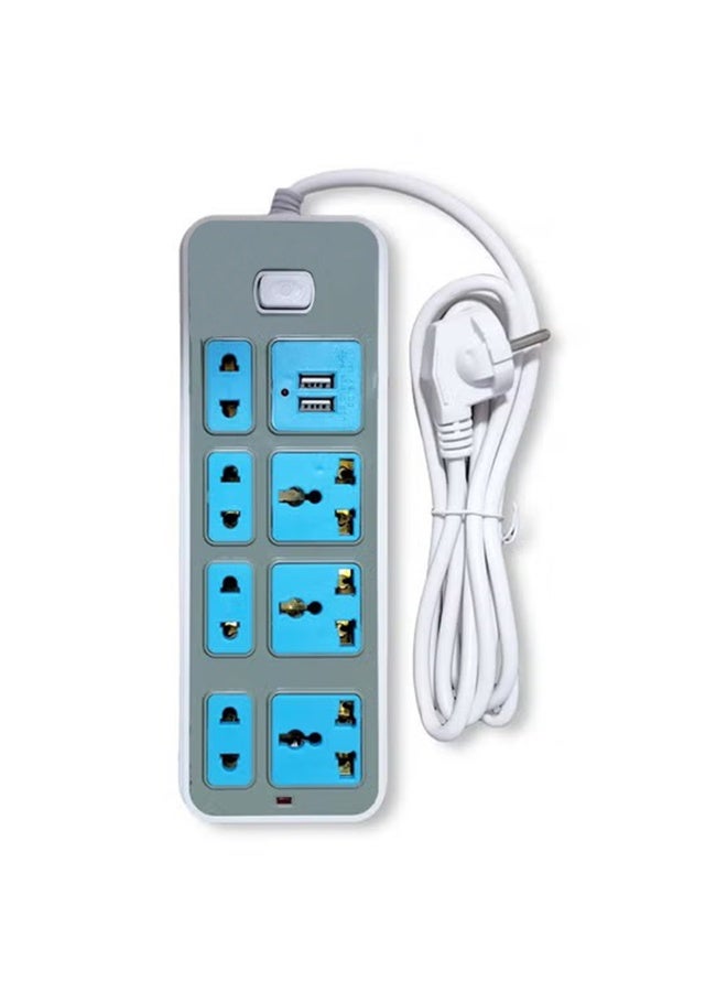 مشترك كهرباء - 2500 وات، 10 أمبير/220-250 فولت، مزود بـ 7 مخارج، 2 منفذ يو اس بي، متوافق مع اللاب توب والكمبيوتر الشخصي والماك بوك والأجهزة الكهربائية المنزلية والمكتبية وشاحن الجوال - Image 3