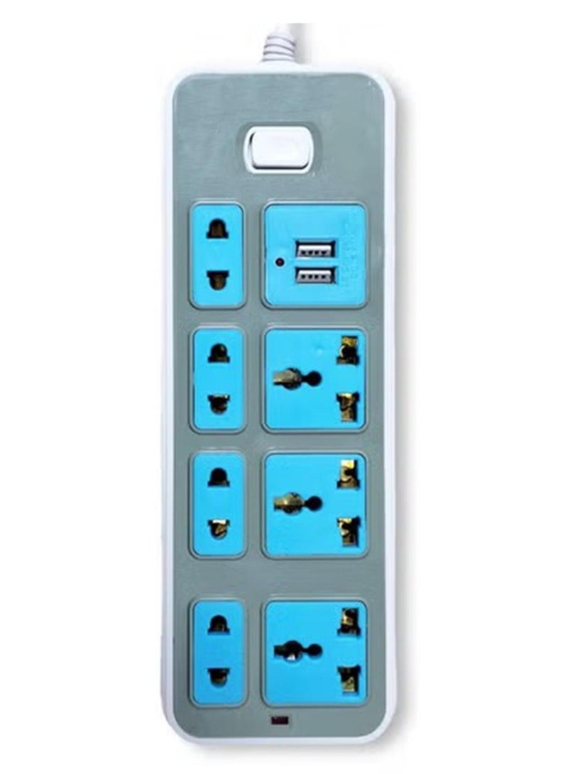 مشترك كهرباء - 2500 وات، 10 أمبير/220-250 فولت، مزود بـ 7 مخارج، 2 منفذ يو اس بي، متوافق مع اللاب توب والكمبيوتر الشخصي والماك بوك والأجهزة الكهربائية المنزلية والمكتبية وشاحن الجوال - Image 1