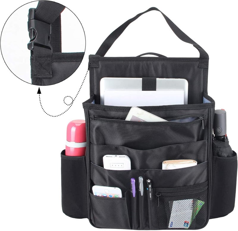 Luxja Car Seat Storage Organiser with Laptop & Tablet Storage - Black - Image 3