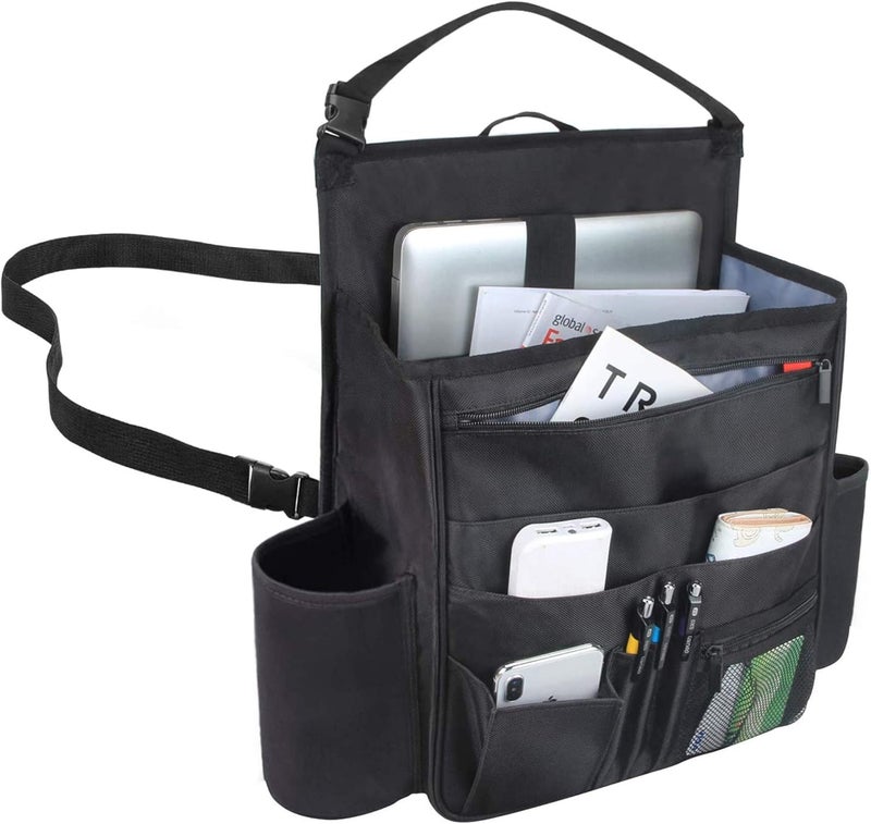 Luxja Car Seat Storage Organiser with Laptop & Tablet Storage - Black - Image 1