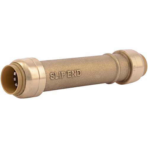 SharkBite 1/2 Inch Slip Coupling, Push to Connect Brass Plumbing Fitting, PEX Pipe, Copper, CPVC, PE-RT, HDPE, U3008LFA - Image 1
