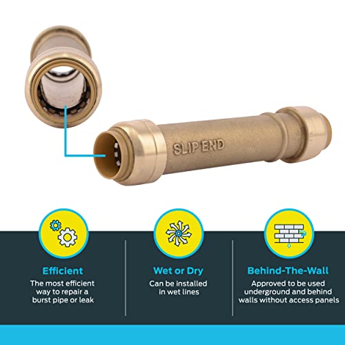 SharkBite 1/2 Inch Slip Coupling, Push to Connect Brass Plumbing Fitting, PEX Pipe, Copper, CPVC, PE-RT, HDPE, U3008LFA - Image 3