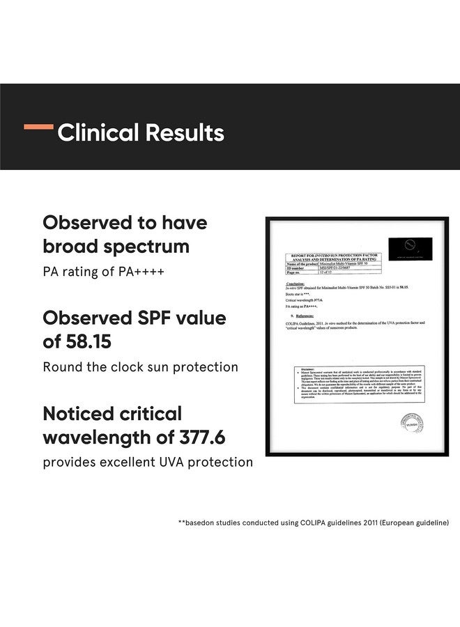 منيماليست واقي من الشمس بمعامل حماية 50 خفيف الوزن مع فيتامينات متعددة؛ لا يوجد طاقم أبيض. واسع الطيف باسكال ++++؛ للنساء والرجال. 50 غ - Image 2