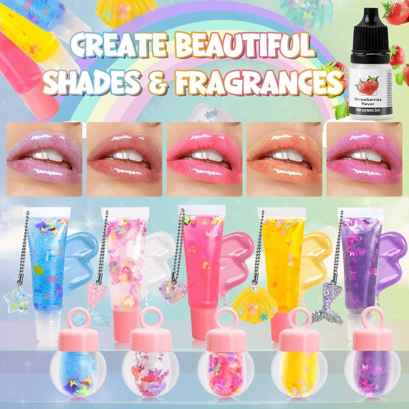 Jcoos Lip Gloss Making Kit, 73 Pieces Lip Gloss Keychain Lip Gloss Moisturising Lip Gloss DIY Handmade Set Funny DIY Kit for Beginners - Image 3