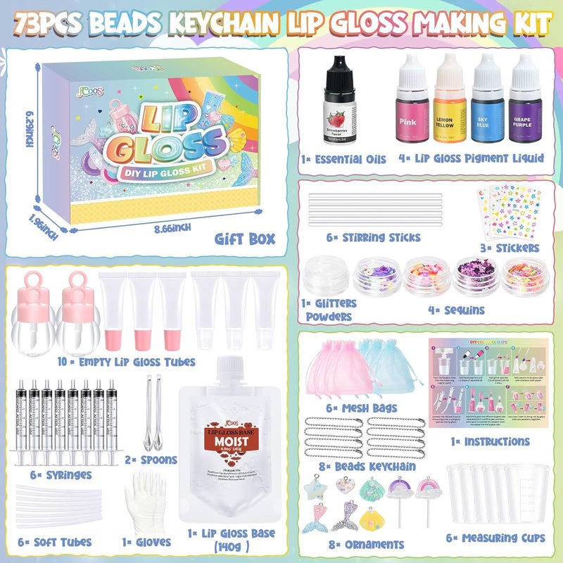 Jcoos Lip Gloss Making Kit, 73 Pieces Lip Gloss Keychain Lip Gloss Moisturising Lip Gloss DIY Handmade Set Funny DIY Kit for Beginners - Image 2