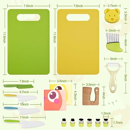 Acessorz 18 Pieces Montessori Kitchen Tools Cookware Baking Toy for Toddlers Kids Toddler Safe Knife Set for Real Cooking w Cutting Boards Crinkle Cutter Peeler Serrated Edges and Wooden Safe Knives - Image 5