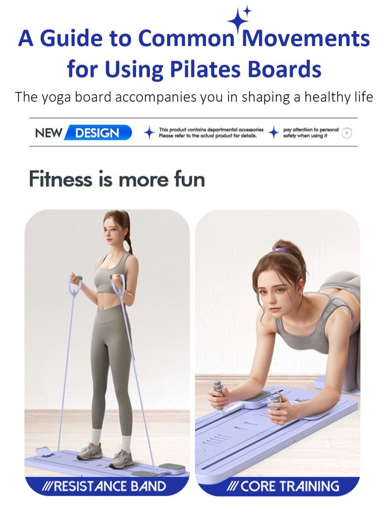 EzzySo لوحة بيلاتس 5 في 1 مجموعة ريفورمر بيلاتس مدربات الأساسية والبطن لوحة يوجا متعددة الأغراض قابلة للطي لوحة ريفورمر بيلاتس للمنزل 5 في 1 لوحة انزلاق بيلاتس باللون الأرجواني - Image 2