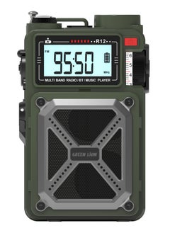 GREEN LION Vintage Solar Pro Radio and Bluetooth Speaker with Power Bank / Compass/ Radio / Hand Crank Charging / Solar Charging / Flashlight for Outdoor & Camping - Green  - Image 1