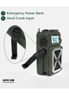 GREEN LION Vintage Solar Pro Radio and Bluetooth Speaker with Power Bank / Compass/ Radio / Hand Crank Charging / Solar Charging / Flashlight for Outdoor & Camping - Green  - Image 3