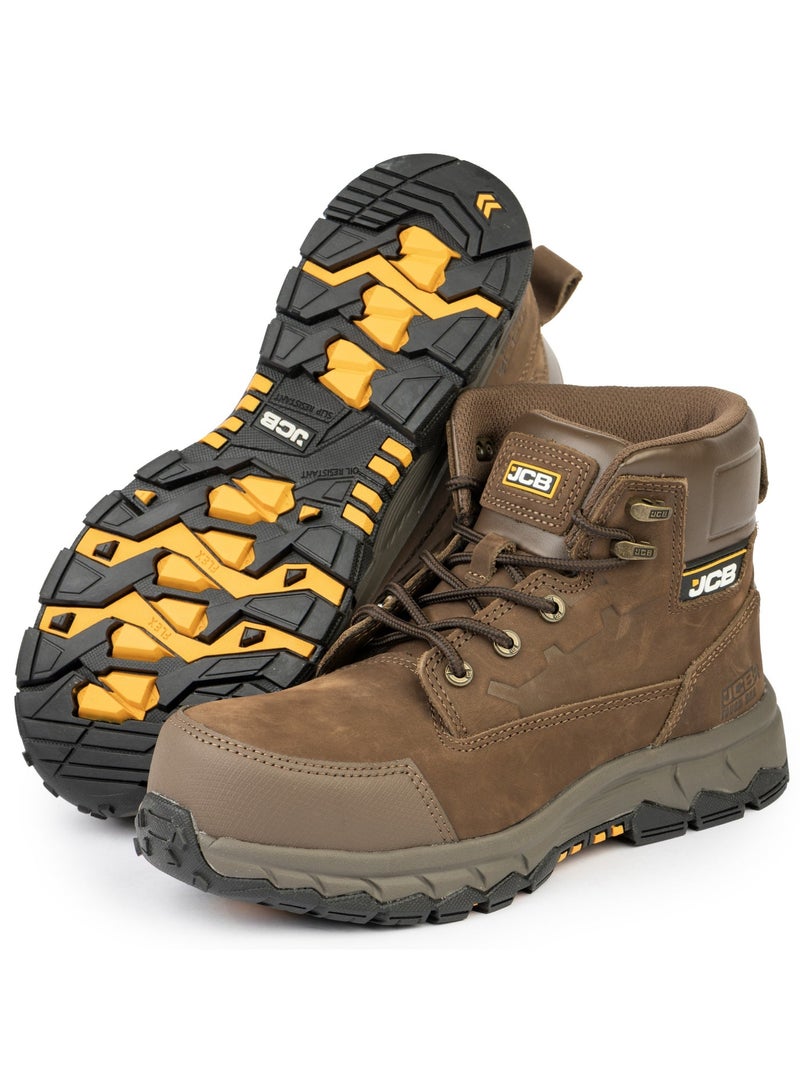 جيه سي بي حذاء أمان كلاسيكي هجين للرجال، مقاس ٦ بوصات، JCB-004A | مقدمة مركبة - جلد نوبوك، مقاوم للزيت والحرارة والانزلاق والثقب، معتمد من ASTM F2413-18، لون EH - بني متوسط - Image 2