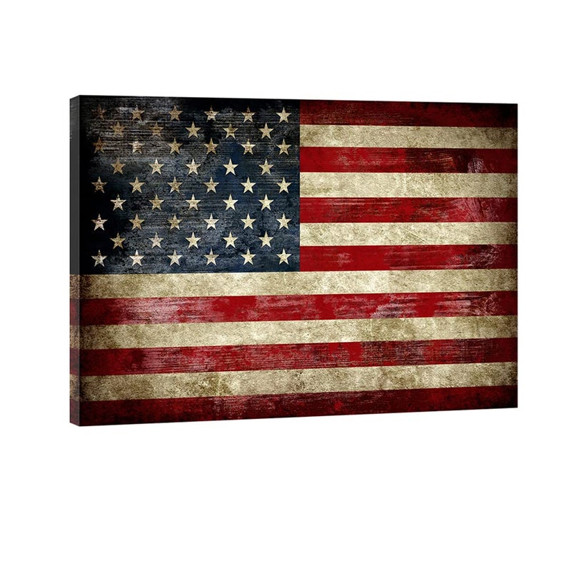 Pyradecor Large Old Vintage American Flag Canvas Prints Wall Art Pictures Paintings for Living Room Office Home Decorations Modern Abstract Landscape Artwork 24" x 36" - Image 1
