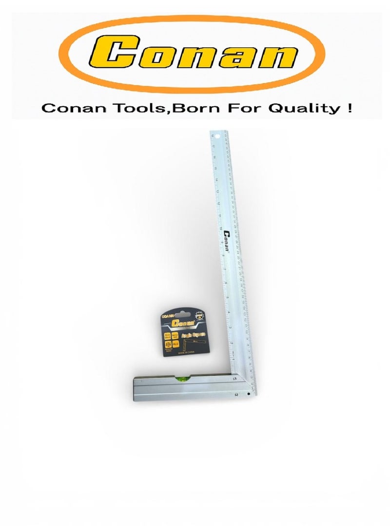 كونان زاوية قياس احترافية من الألومنيوم CONAN – موديل COAS50 بطول 50 سم / 20 إنش مع ميزان فقاعي – دقة عالية للأعمال الهندسية، النجارة، البناء، التشطيبات، وللطلبة والمعاهد والجامعات وأعمال الحدادة - Image 1