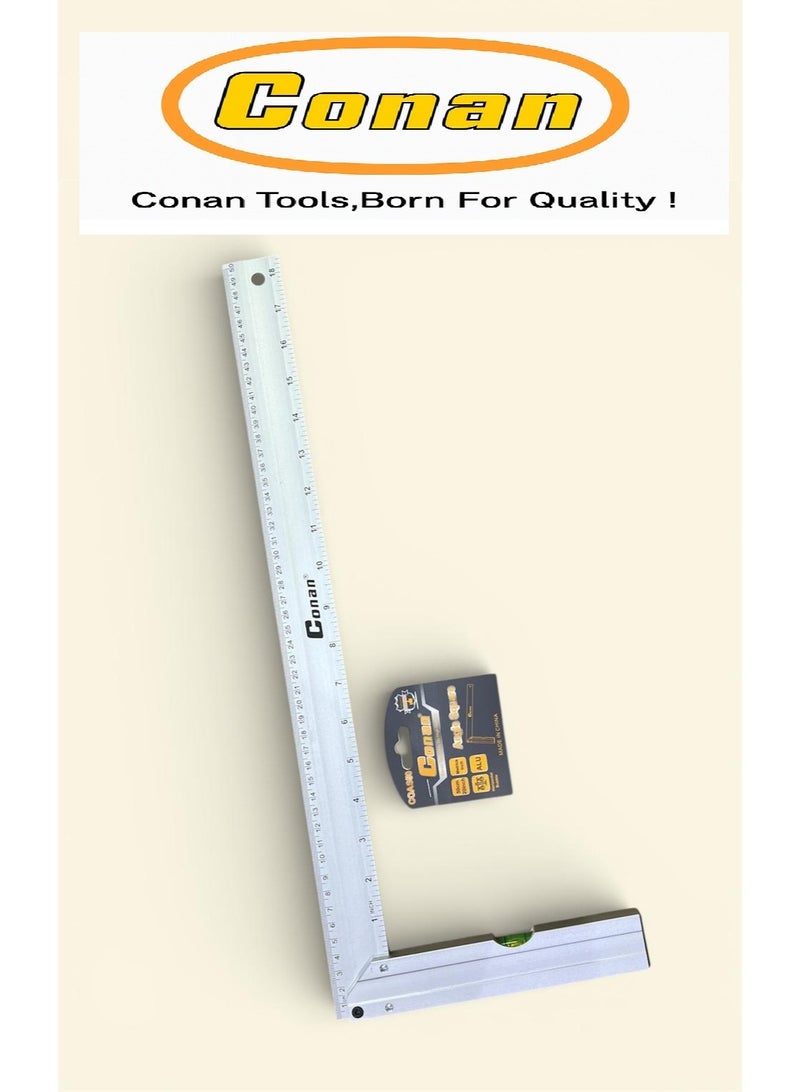 كونان زاوية قياس احترافية من الألومنيوم CONAN – موديل COAS50 بطول 50 سم / 20 إنش مع ميزان فقاعي – دقة عالية للأعمال الهندسية، النجارة، البناء، التشطيبات، وللطلبة والمعاهد والجامعات وأعمال الحدادة - Image 5