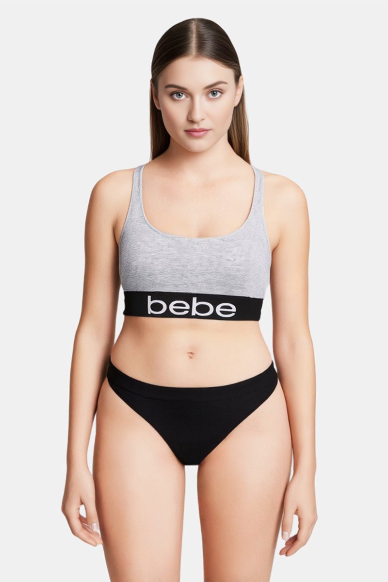 bebe Women Padded Brand Logo Adjustable Bra, Grey - Image 1