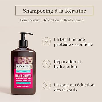 Arganicare Keratin Range REPAIR AND NUTRITIOUS SHAMPOO With Organic Keratin Regenerates Damaged Hair Prevents breakage Ultra Nourishing 400mL - Image 3