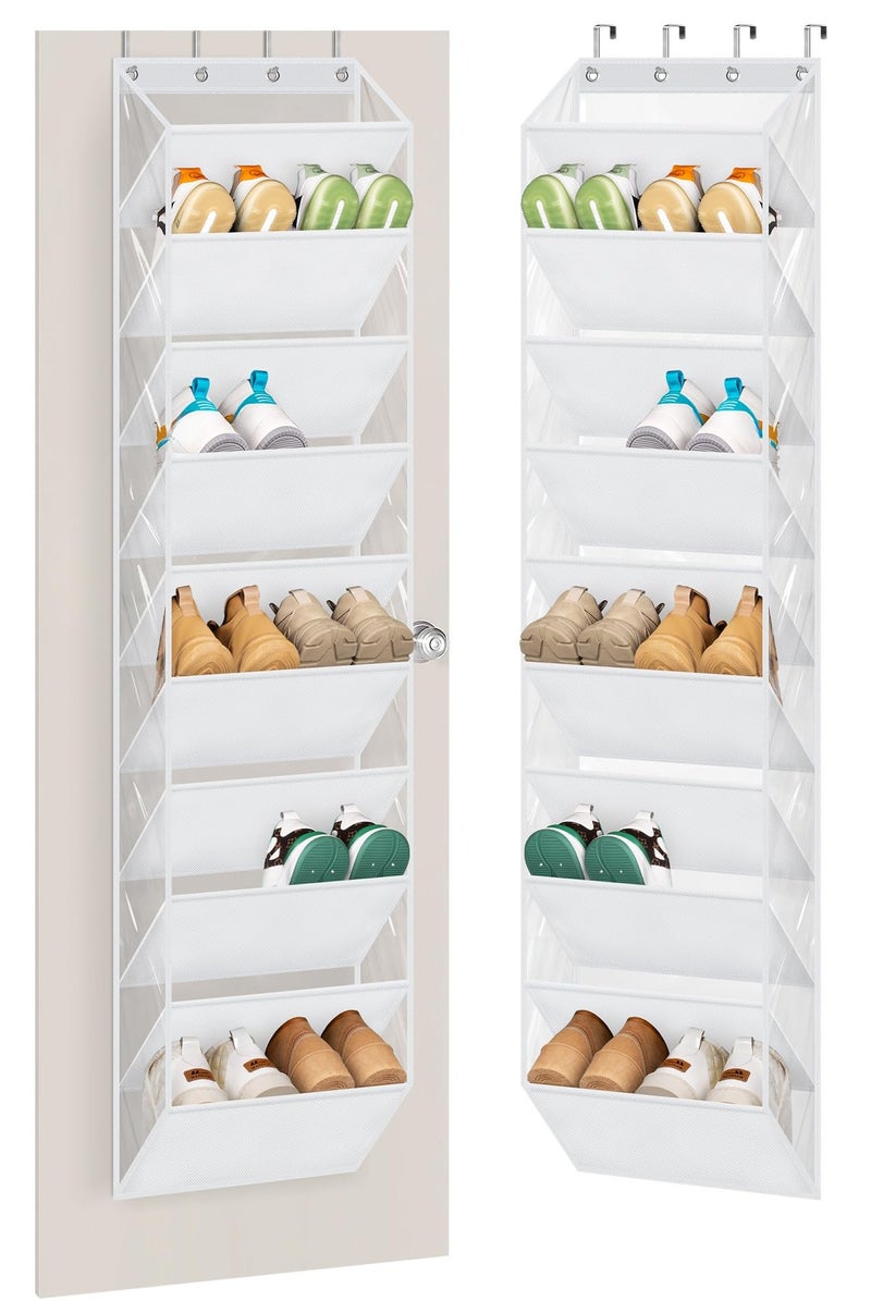 AOODA 10 Tier Clear Over the Door Shoe Organizer Storage Deep Pockets Large Hanging Shoe Rack for Closet Door Fit 20 Pairs Sneaker Holder Hanger for Boots White